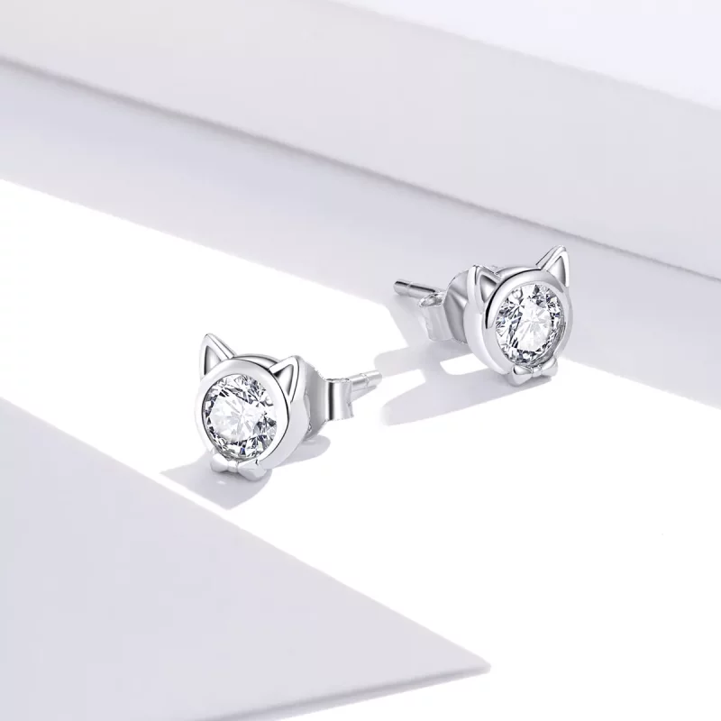 (imagen para) Aretes con lindo gato en plata estilo Pandora - SCE899 - Ver 4
