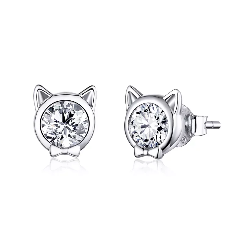 (imagen para) Aretes con lindo gato en plata estilo Pandora - SCE899