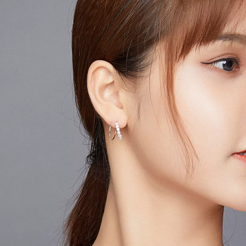 (imagen para) Aretes de argolla de geometría simple en plata estilo Pandora - SCE931 - Ver 6