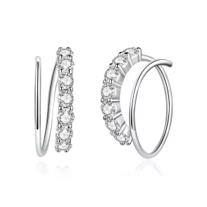 (imagen para) Aretes de argolla de geometría simple en plata estilo Pandora - SCE931
