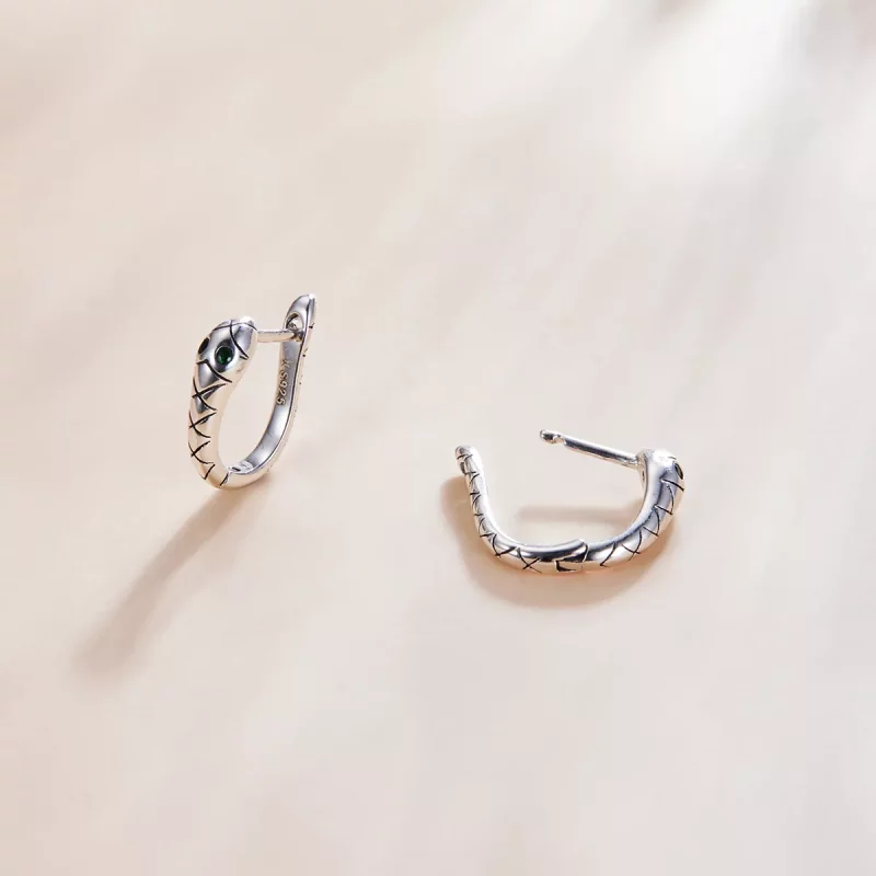 (imagen para) Aretes de argolla de serpiente de dibujos animados plateados al estilo de Pandor - Ver 4
