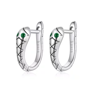 Aretes de argolla de serpiente de dibujos animados plateados al estilo de Pandora - SCE1104 (imagen para) Aretes de argolla de serpiente de dibujos animados plateados al estilo de Pandora - SCE1104