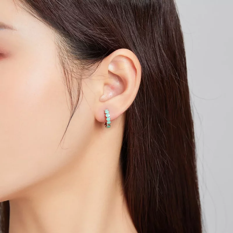 (imagen para) Aretes de argolla estilo Pandora con corazones de plata - SCE1052-TQ - Ver 5