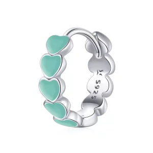 Aretes de argolla estilo Pandora con corazones de plata - SCE1052-TQ (imagen para) Aretes de argolla estilo Pandora con corazones de plata - SCE1052-TQ