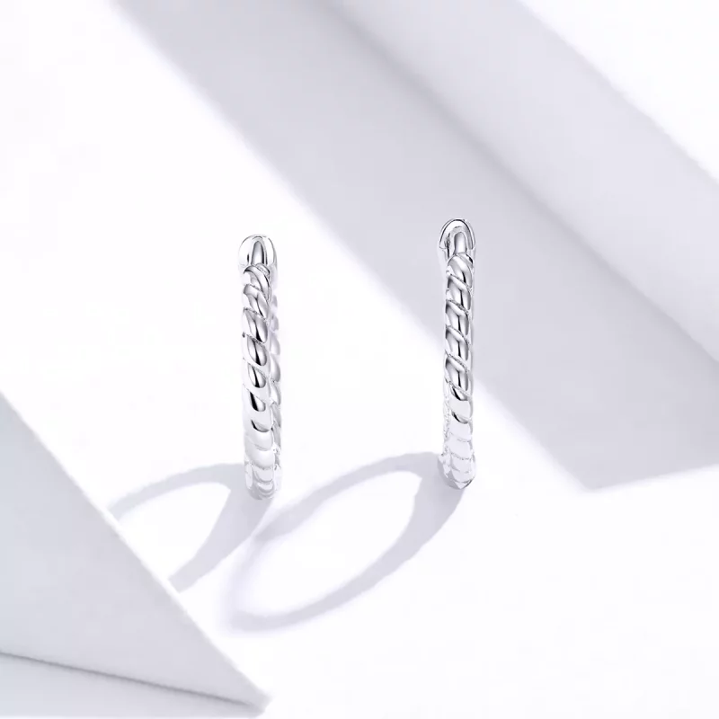 (imagen para) Aretes de argolla estilo Pandora con tejido de geometría plateada - SCE841 - Ver 2