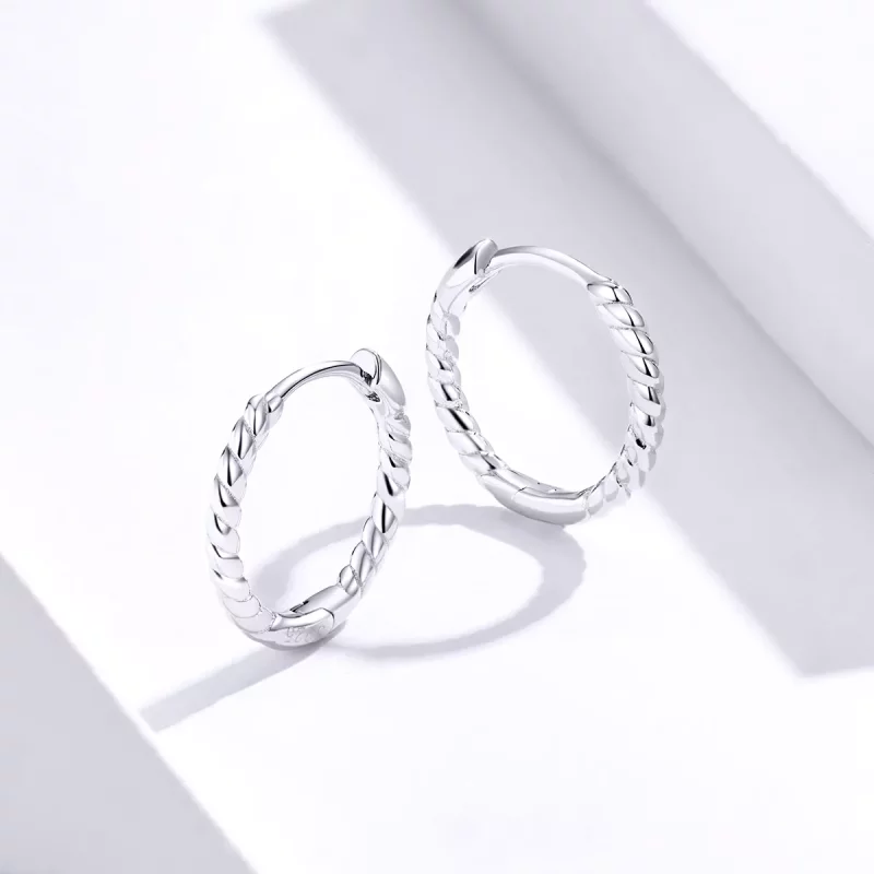 (imagen para) Aretes de argolla estilo Pandora con tejido de geometría plateada - SCE841 - Ver 4