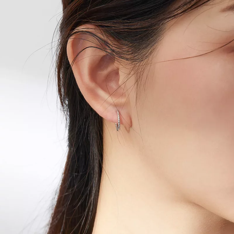 (imagen para) Aretes de argolla estilo Pandora con tejido de geometría plateada - SCE841 - Ver 7