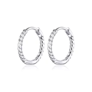 Aretes de argolla estilo Pandora con tejido de geometría plateada - SCE841 (imagen para) Aretes de argolla estilo Pandora con tejido de geometría plateada - SCE841