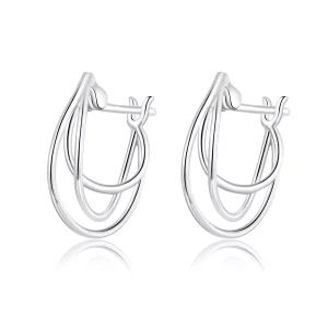 (imagen para) Aretes de argolla estilo Pandora de plata con líneas entrelazadas - BSE443