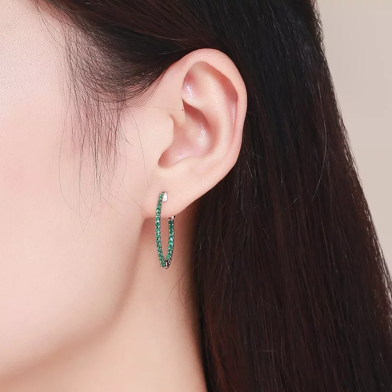 (imagen para) Aretes de argolla estilo Pandora en color oro rosa con circonitas verdes - SCE51 - Ver 4