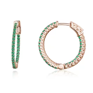 (imagen para) Aretes de argolla estilo Pandora en color oro rosa con circonitas verdes - SCE511