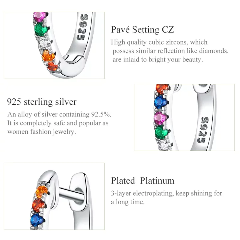 (imagen para) Aretes de argolla estilo Pandora en color plata con circonias coloridas - SCE721 - Ver 3