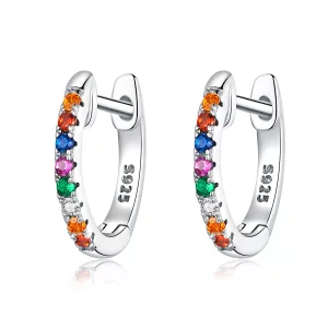 (imagen para) Aretes de argolla estilo Pandora en color plata con circonias coloridas - SCE721