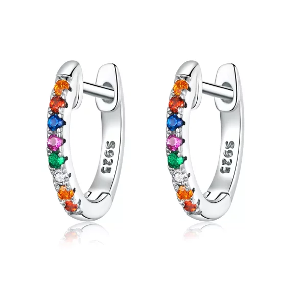 (imagen para) Aretes de argolla estilo Pandora en color plata con circonias coloridas - SCE721