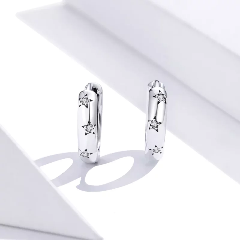 (imagen para) Aretes de argolla estilo Pandora en plata con estrellas anti-alergia - SCE873 - Ver 2