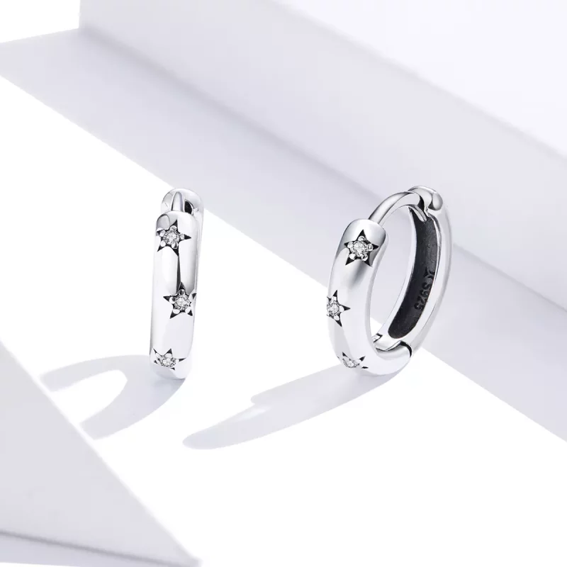(imagen para) Aretes de argolla estilo Pandora en plata con estrellas anti-alergia - SCE873 - Ver 3