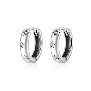 (imagen para) Aretes de argolla estilo Pandora en plata con estrellas anti-alergia - SCE873
