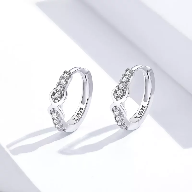 (imagen para) Aretes de argolla plateados con símbolo infinito al estilo Pandora - SCE872 - Ver 2