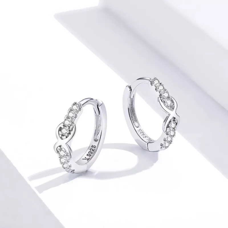 (imagen para) Aretes de argolla plateados con símbolo infinito al estilo Pandora - SCE872 - Ver 3