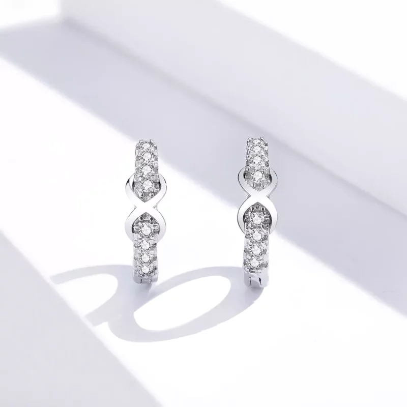 (imagen para) Aretes de argolla plateados con símbolo infinito al estilo Pandora - SCE872 - Ver 4