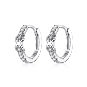 (imagen para) Aretes de argolla plateados con símbolo infinito al estilo Pandora - SCE872