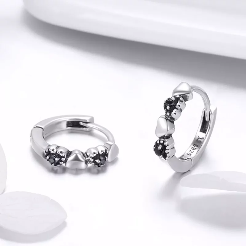 (imagen para) Aretes de argollas de corazones plateados estilo Pandora - SCE445 - Ver 3