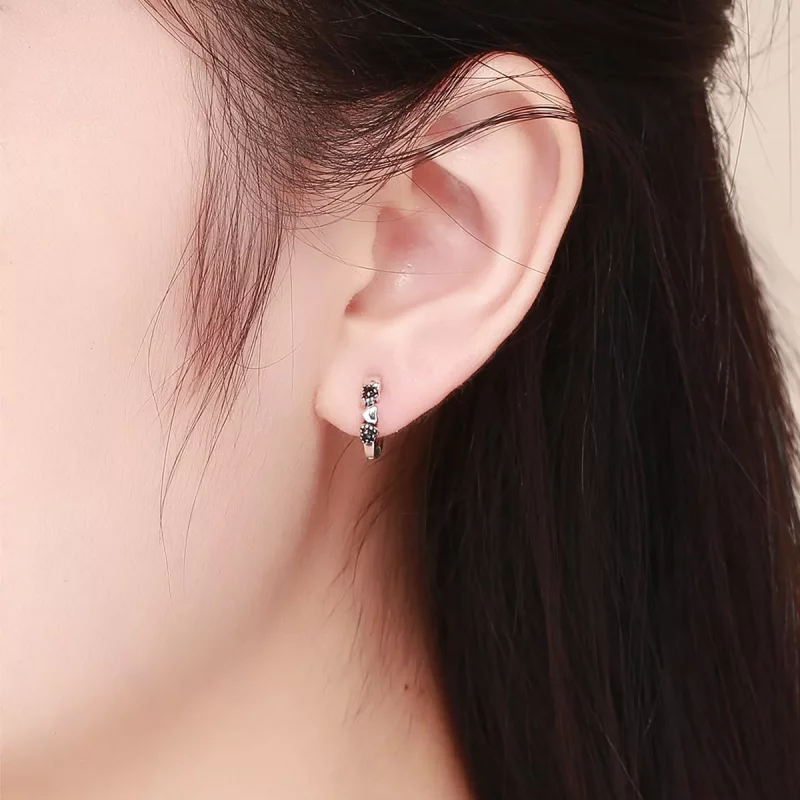 (imagen para) Aretes de argollas de corazones plateados estilo Pandora - SCE445 - Ver 5