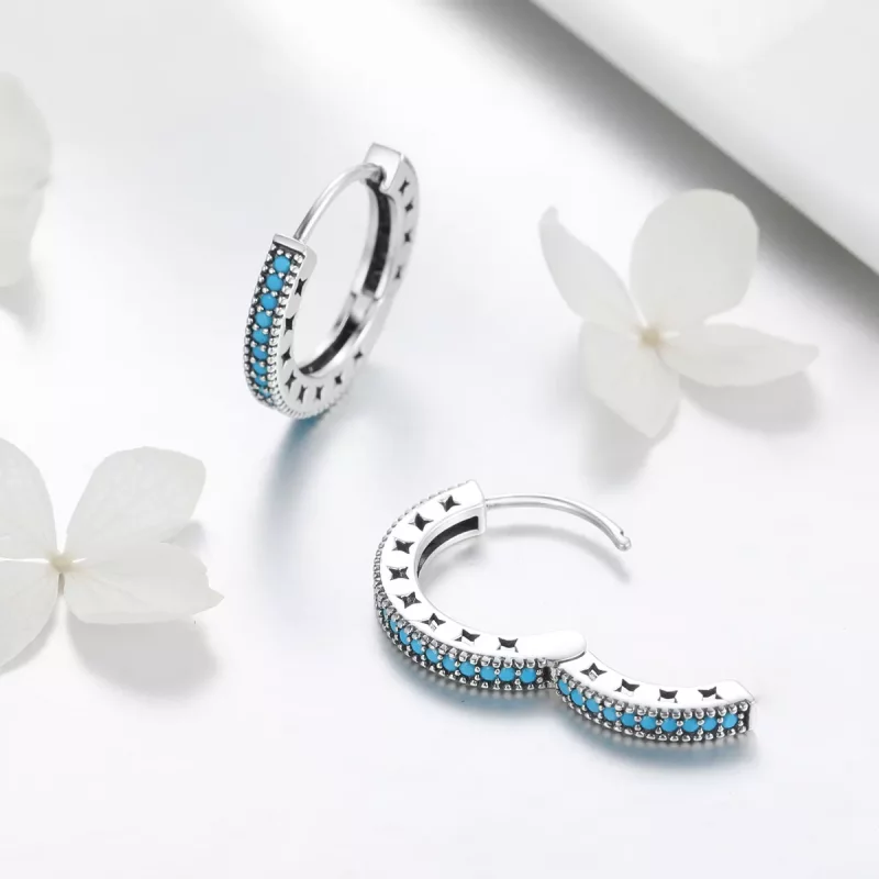 (imagen para) Aretes de Aro con Brillo Plateado Estilo Pandora - SCE493 - Ver 4
