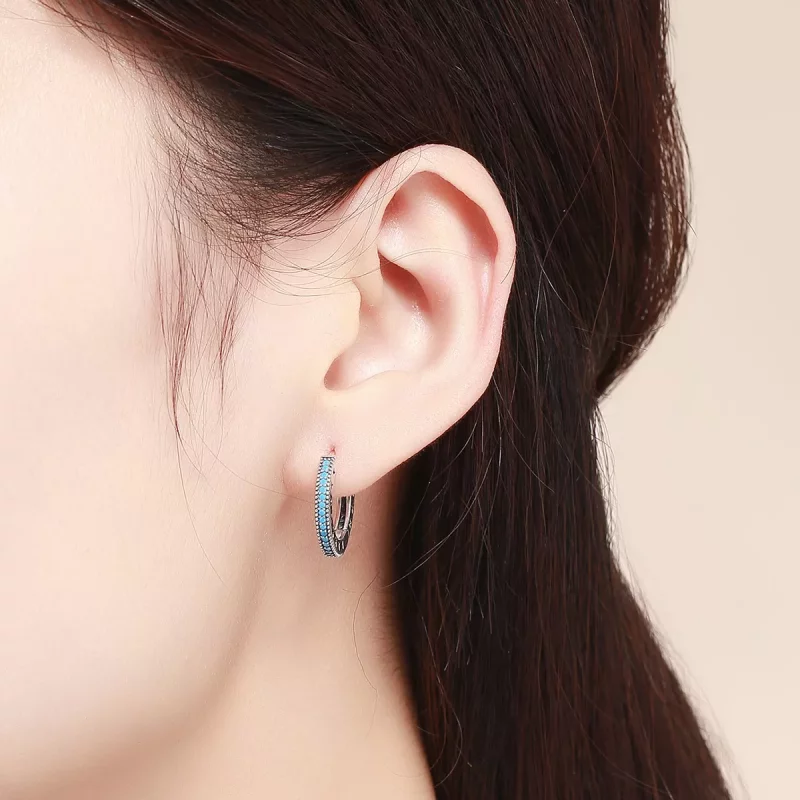 (imagen para) Aretes de Aro con Brillo Plateado Estilo Pandora - SCE493 - Ver 5