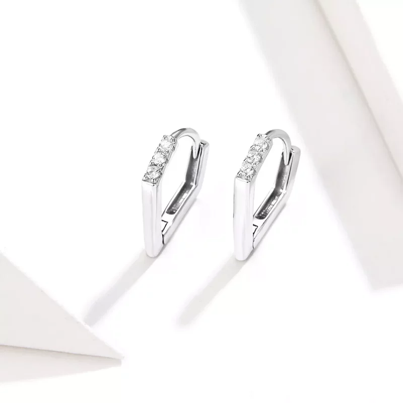 (imagen para) Aretes de aro de geometría plateada al estilo Pandora - BSE162 - Ver 2