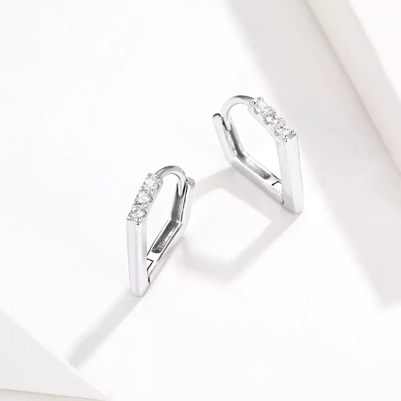 (imagen para) Aretes de aro de geometría plateada al estilo Pandora - BSE162 - Ver 4