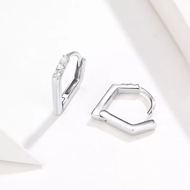 (imagen para) Aretes de aro de geometría plateada al estilo Pandora - BSE162 - Ver 5