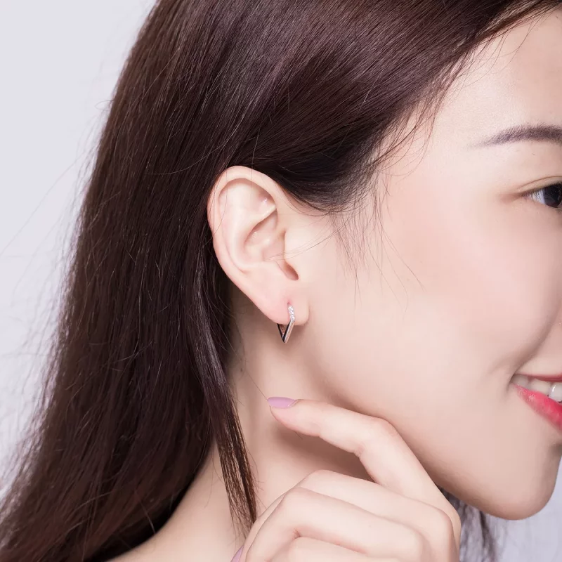 (imagen para) Aretes de aro de geometría plateada al estilo Pandora - BSE162 - Ver 8