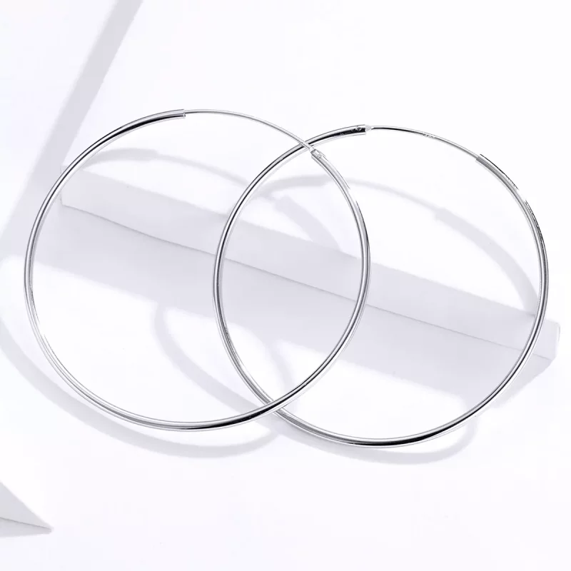 (imagen para) Aretes de aro de línea simple en plata estilo Pandora - SCE711 - Ver 3