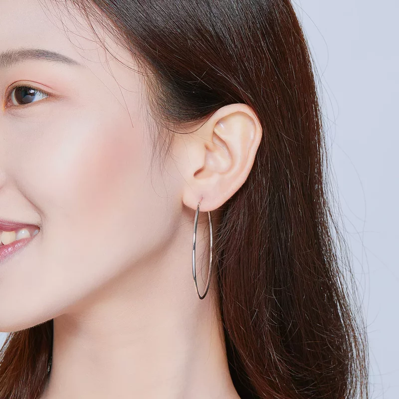 (imagen para) Aretes de aro de línea simple en plata estilo Pandora - SCE711 - Ver 5