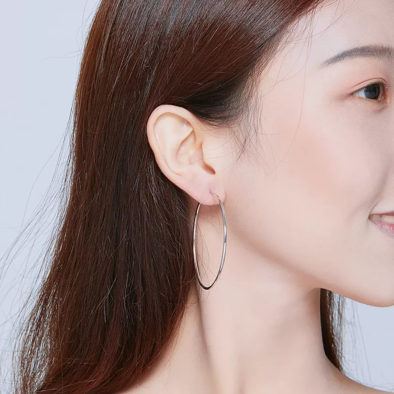 (imagen para) Aretes de aro de línea simple en plata estilo Pandora - SCE711 - Ver 6