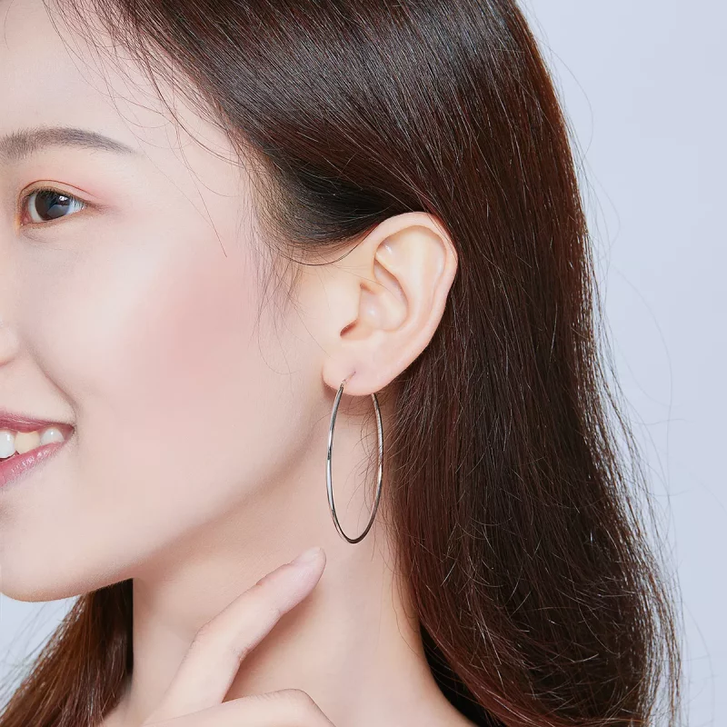 (imagen para) Aretes de aro de línea simple en plata estilo Pandora - SCE711 - Ver 7