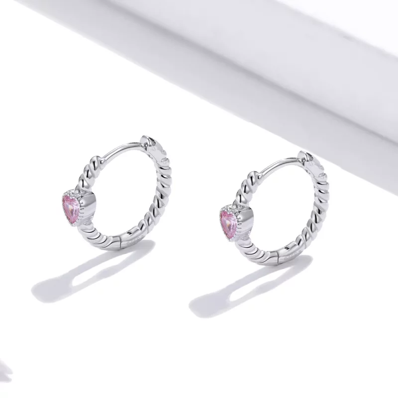 (imagen para) Aretes de aro de plata estilo Pandora con diseño de Amor Puro - SCE1081 - Ver 3