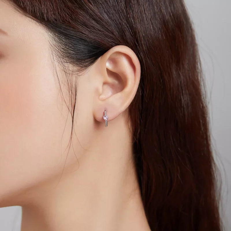 (imagen para) Aretes de aro de plata estilo Pandora con diseño de Amor Puro - SCE1081 - Ver 5