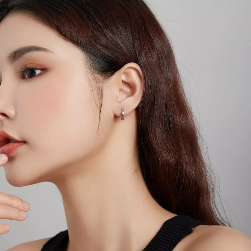 (imagen para) Aretes de aro de plata estilo Pandora con diseño de Amor Puro - SCE1081 - Ver 6