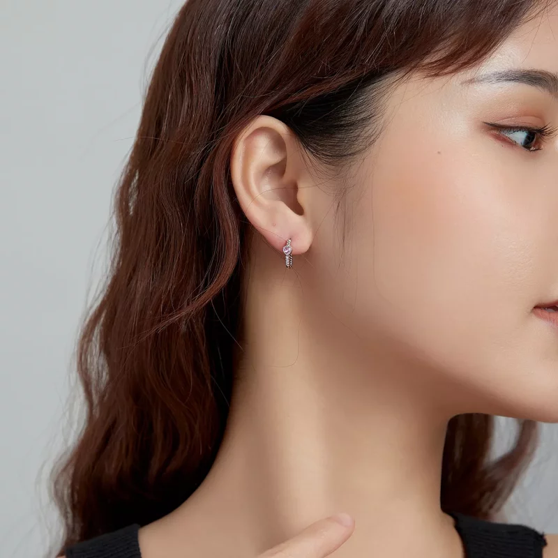 (imagen para) Aretes de aro de plata estilo Pandora con diseño de Amor Puro - SCE1081 - Ver 7