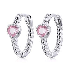 Aretes de aro de plata estilo Pandora con diseño de Amor Puro - SCE1081 (imagen para) Aretes de aro de plata estilo Pandora con diseño de Amor Puro - SCE1081