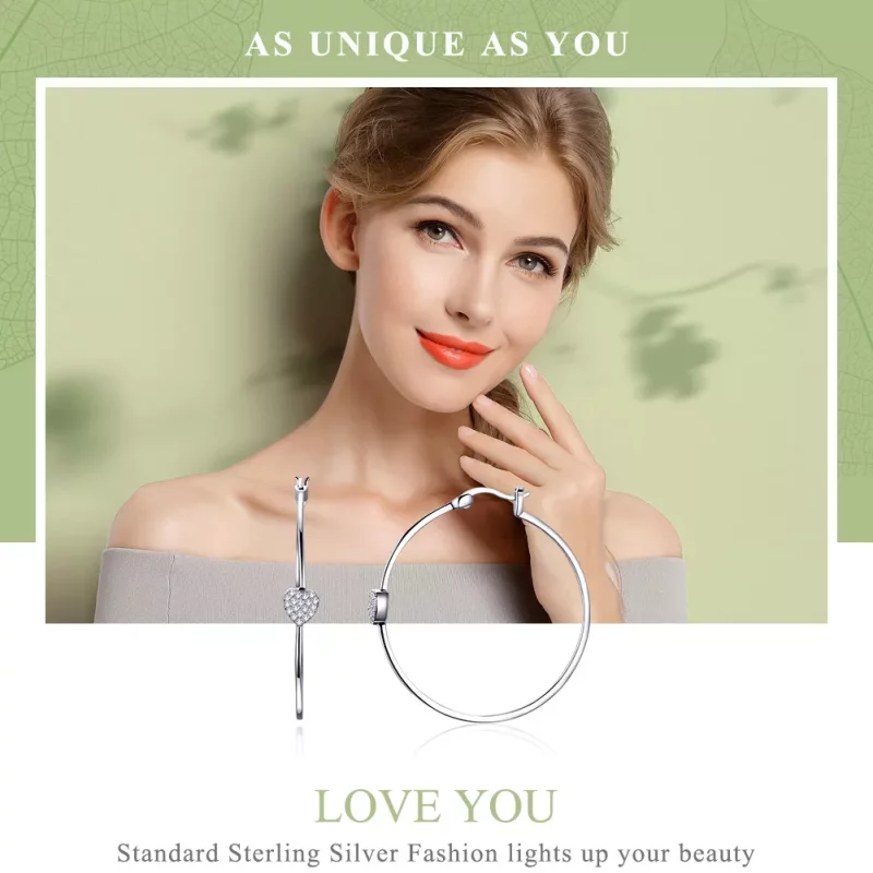 (imagen para) Aretes de aro de plata estilo Pandora con el mensaje "Te amo" - SCE518 - Ver 2