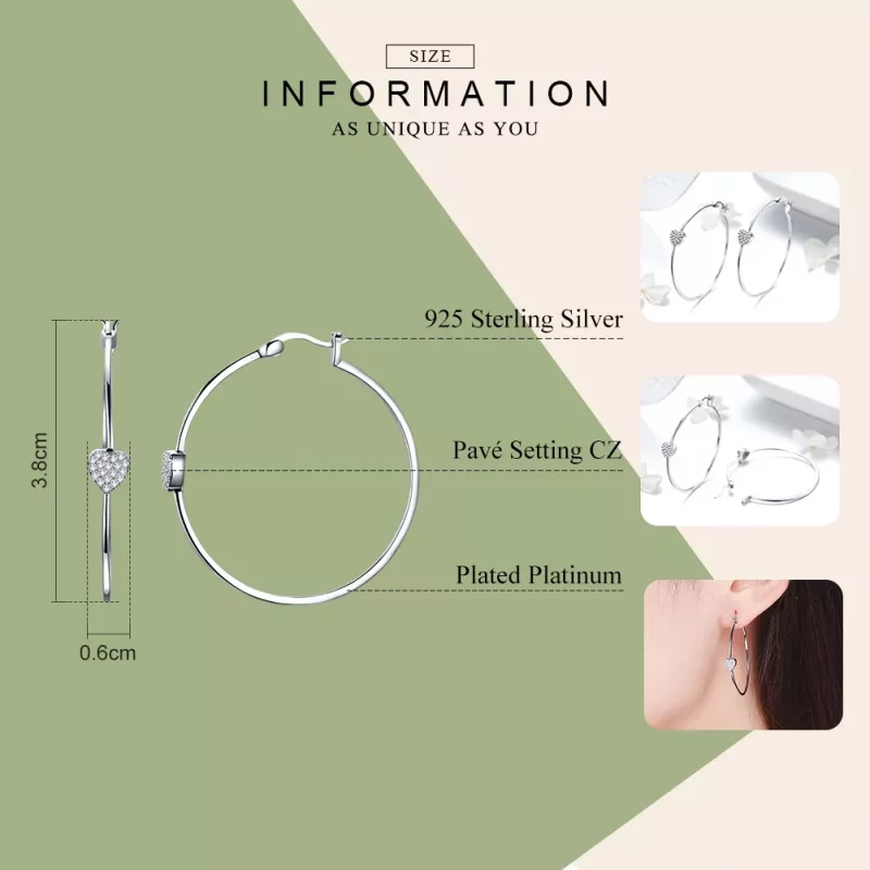 (imagen para) Aretes de aro de plata estilo Pandora con el mensaje "Te amo" - SCE518 - Ver 3