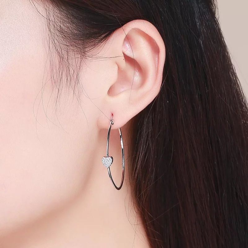 (imagen para) Aretes de aro de plata estilo Pandora con el mensaje "Te amo" - SCE518 - Ver 4