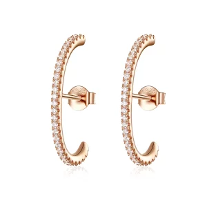 (imagen para) aretes de aro elegantes en estilo Pandora con tono dorado rosa presentan un diseño de rayos elegantes - SCE548