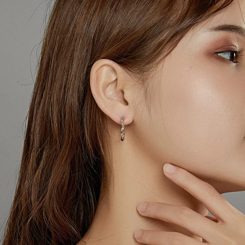(imagen para) Aretes de aro estilo Pandora de plata con diseño de ondas - SCE976 - Ver 7