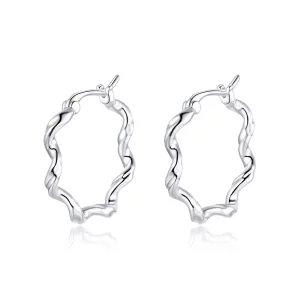 Aretes de aro estilo Pandora de plata con diseño de ondas - SCE976 (imagen para) Aretes de aro estilo Pandora de plata con diseño de ondas - SCE976