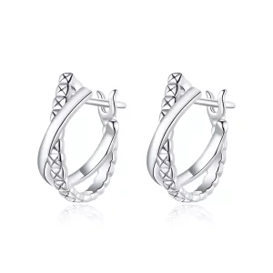 Aretes de aro estilo Pandora en color plata con textura de cuero - BSE440 (imagen para) Aretes de aro estilo Pandora en color plata con textura de cuero - BSE440