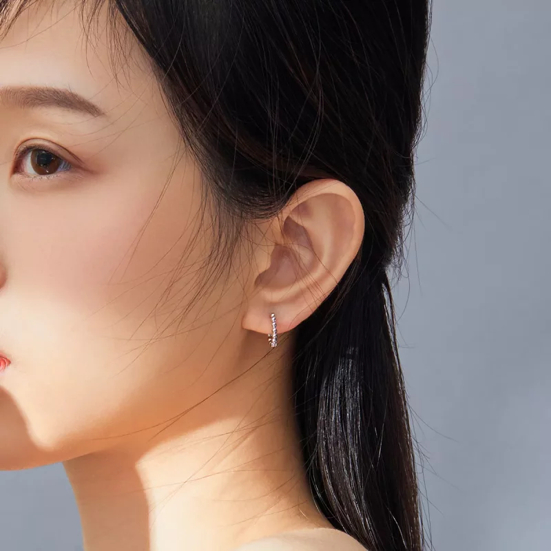 (imagen para) Aretes de aro pequeño plateados con estilo Pandora - SCE807-A - Ver 5